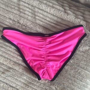 PINK Victoria's Secret Hot Pink Bikini Bottom with Black Trim